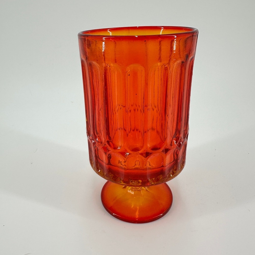 Vintage Amberina Red Orange Footed Glass Tumbler Thumbprint Panel Pedestal MCM